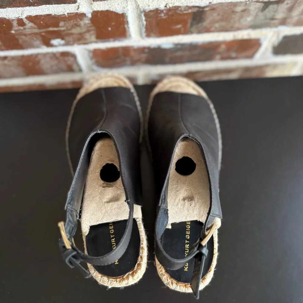 KG Kurt Geiger Nelly Black Leather Espadrille Wedge Sandals Size EU 41
